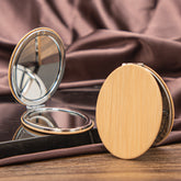 1 PC PU Leather Mirror Banboo Pattern 2X Magnification Elliptical Folding Double-sided Pocket Mirror Elegant Bamboo Pattern Makes Appearance More Beautiful Suitable For Mother Sister Girlfriend Suitable To Use At Home School Company And Other Occasions